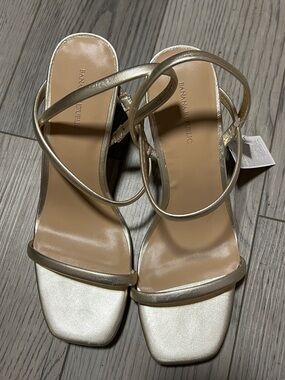 Banana Republic Metallic Gold Strappy Square-Toe Heels